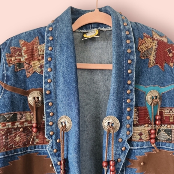 Vintage Designs Limited Southwestern Denim Jacket Oversized‎ - Picture 12 of 13